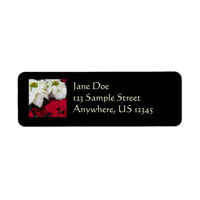 White and Red Poinsettias II Christmas Holiday Label (Front)