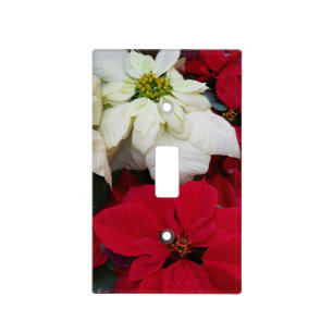 White and Red Poinsettias II Christmas Holiday Light Switch Cover