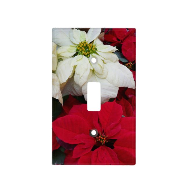 White and Red Poinsettias II Christmas Holiday Light Switch Cover (Front)