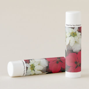 White and Red Poinsettias II Christmas Holiday Lip Balm