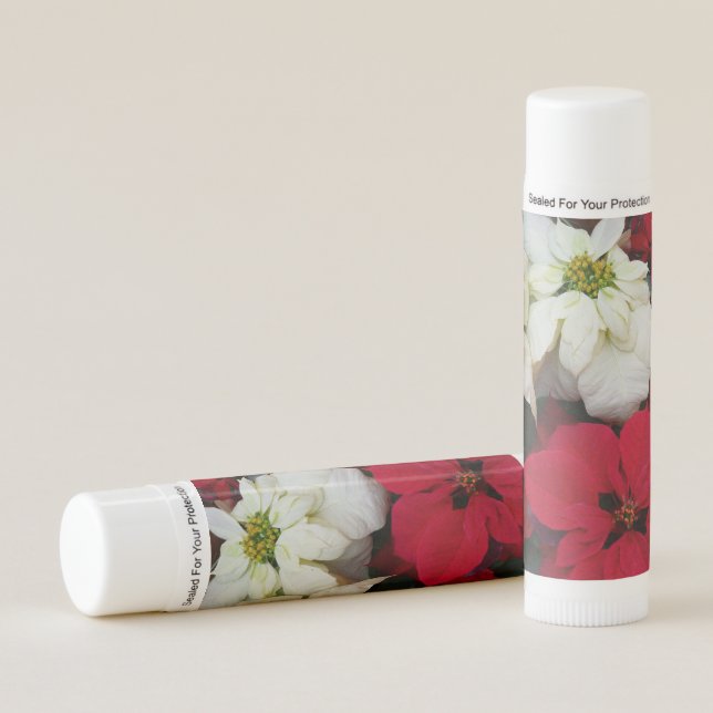 White and Red Poinsettias II Christmas Holiday Lip Balm (Front)