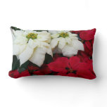 White and Red Poinsettias II Christmas Holiday Lumbar Pillow