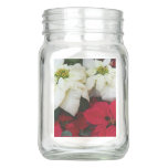 White and Red Poinsettias II Christmas Holiday Mason Jar