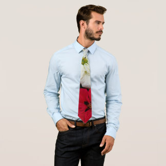 White and Red Poinsettias II Christmas Holiday Neck Tie