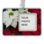 White and Red Poinsettias II Christmas Holiday Ornament