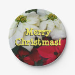 White and Red Poinsettias II Christmas Holiday Paper Plates