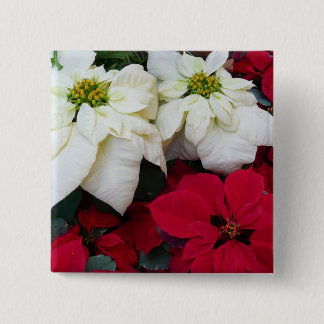 White and Red Poinsettias II Christmas Holiday Pinback Button