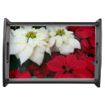 White and Red Poinsettias II Christmas Holiday Serving Tray