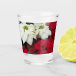 White and Red Poinsettias II Christmas Holiday Shot Glass