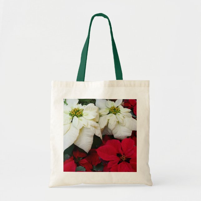 White and Red Poinsettias II Christmas Holiday Tote Bag (Front)