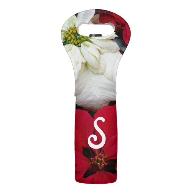 White and Red Poinsettias II Christmas Holiday Wine Bag (Front)