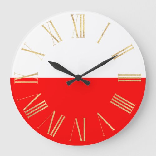 White and Red Polish Flag with Gold Large Clock