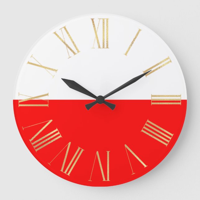 White and Red Polish Flag with Gold Large Clock (Front)