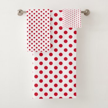White And Red Polka Dot Bath Towel Set by jozanehouse at Zazzle
