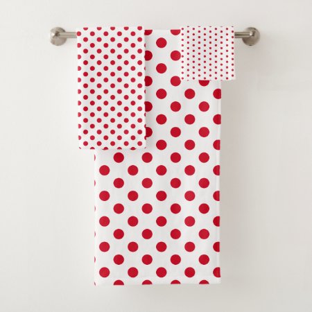 White And Red Polka Dot Bath Towel Set