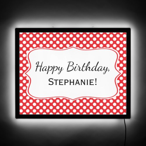 White and Red Polka Dot Birthday LED Sign