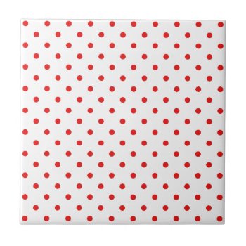 White And Red Polka Dot Ceramic Tile by OrganicSaturation at Zazzle