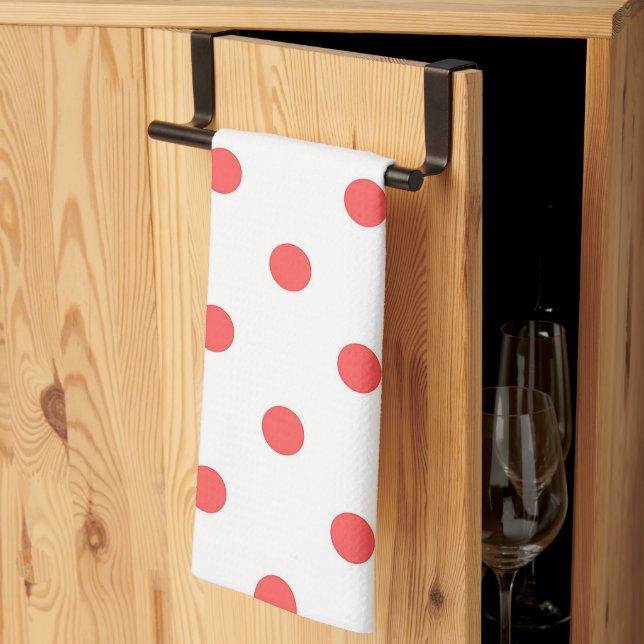 White and Red Polka Dot Kitchen Towel (Thirds Fold)