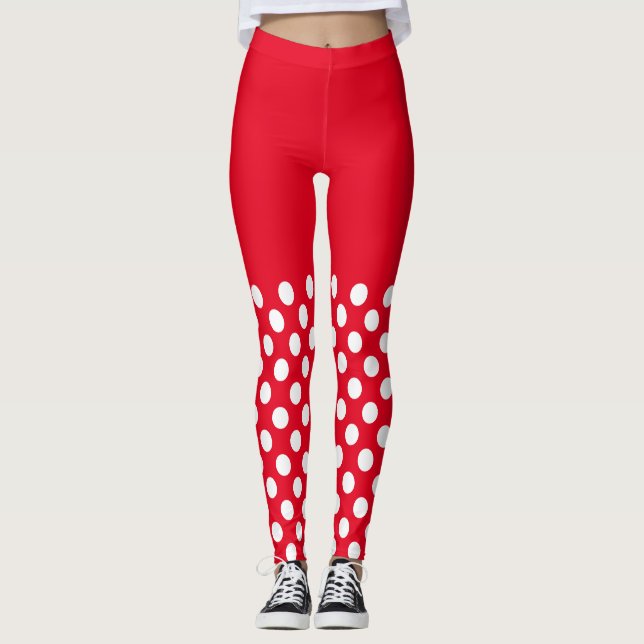 White and Red Polka Dots  Leggings (Front)
