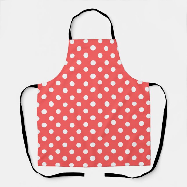 White and Red Polka Dots, polka dot, polka, dot Apron (Front)