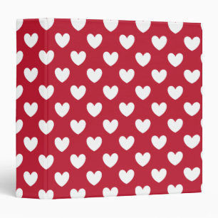 White and red polka hearts 3 ring binder