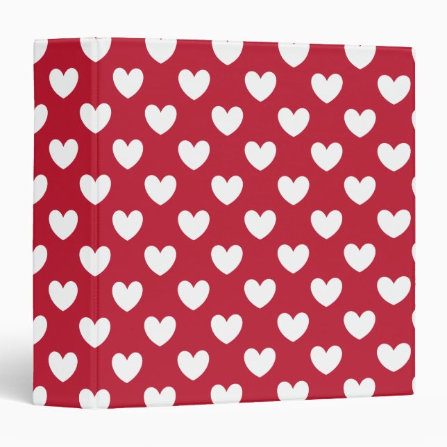 White and red polka hearts 3 ring binder (Front/Spine)
