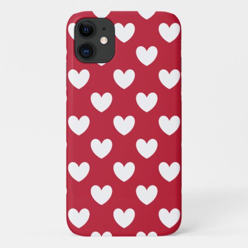 White and red polka hearts iPhone 11 case