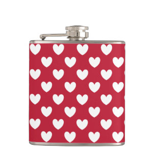 White and red polka hearts flask
