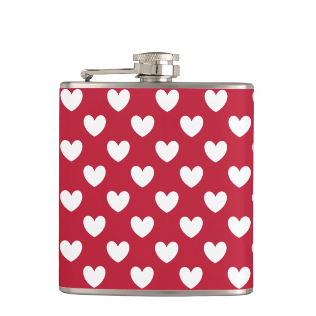 White and red polka hearts flask (Front)