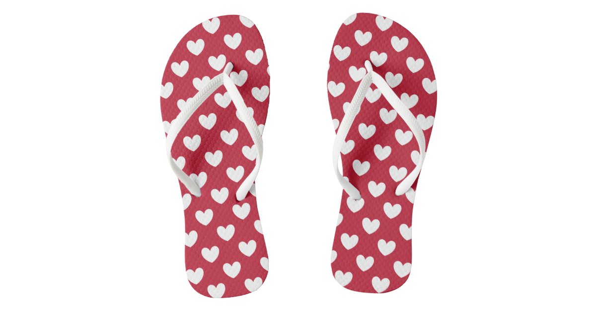 White and red polka hearts flip flops | Zazzle