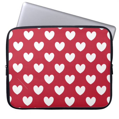 White and red polka hearts laptop sleeve