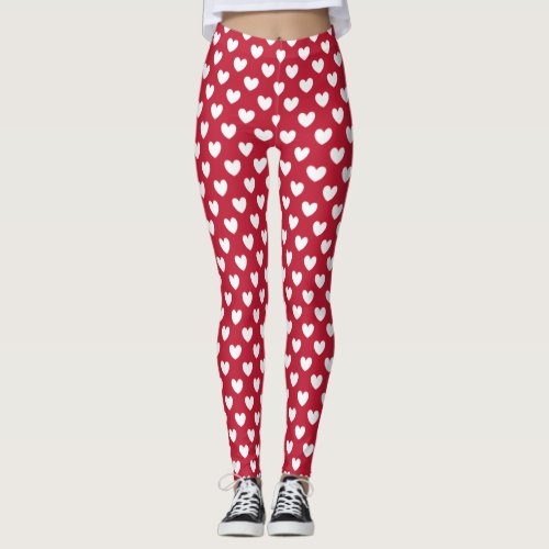 White and red polka hearts leggings