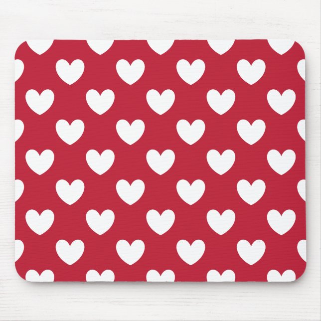 White and red polka hearts mouse pad (Front)