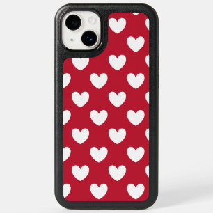 White and red polka hearts OtterBox iPhone 14 plus case
