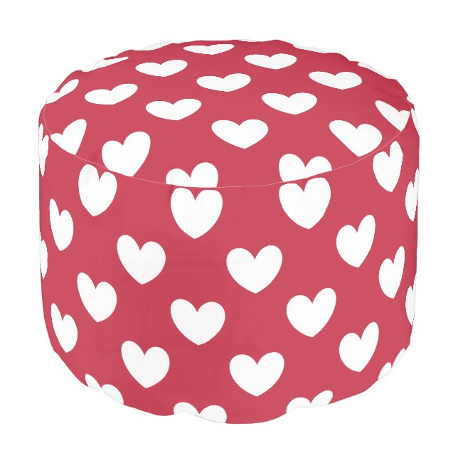 White and red polka hearts pouf (Angled Front)