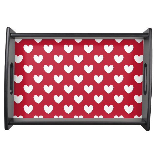 White and red polka hearts serving tray (Front)