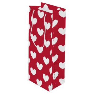 White and red polka hearts wine gift bag
