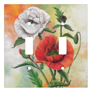 White and Red Poppies Light Switch Cover