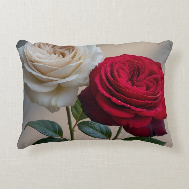 White and Red Rose Home Decor Pillow (Front)