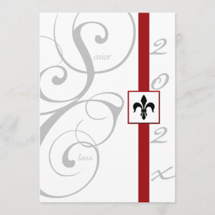 White and Red Scroll Ribbon Graduation Invitation