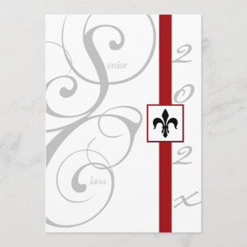 White And Red Scroll Ribbon Graduation Invitation by NoteableExpressions at Zazzle