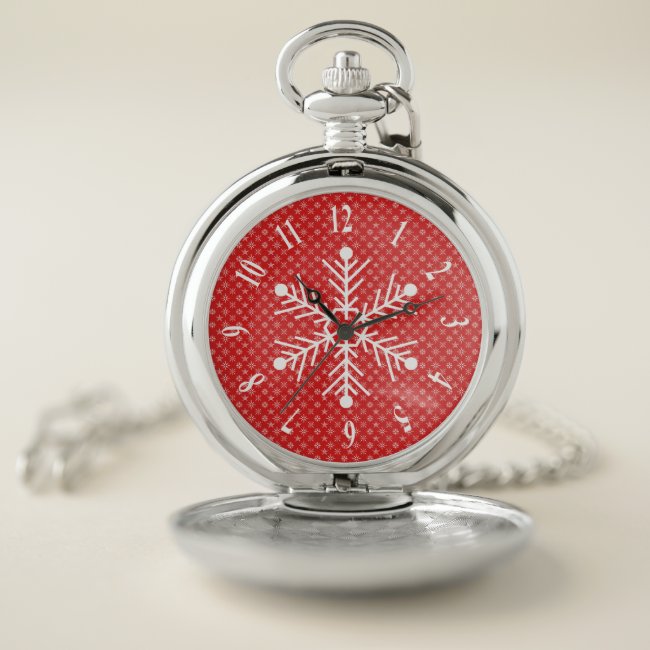 White and Red Snowflake Pocket Watch