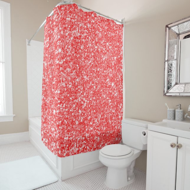 White And Red Sparkling Glitter Shower Curtain (In Situ)