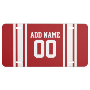 White and Red Sports Jersey Custom Name Number License Plate
