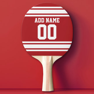 White and Red Sports Jersey Custom Name Number Ping-Pong Paddle