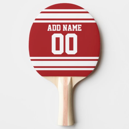 White and Red Sports Jersey Custom Name Number Ping_Pong Paddle