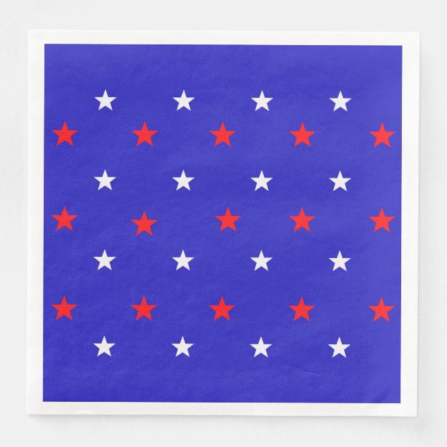 White and Red Stars - Starry Sky Pattern Paper Dinner Napkins (Front)