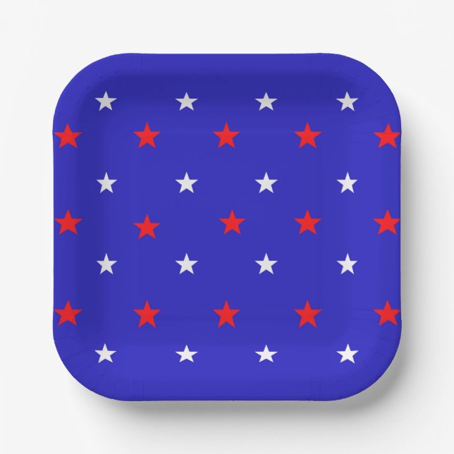 White and Red Stars - Starry Sky Pattern Paper Plates (Front)