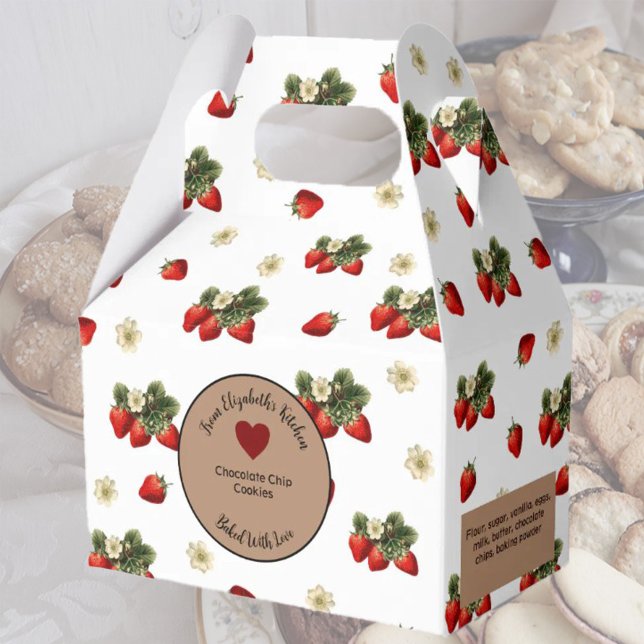 White and Red Strawberries Rustic Food Gift Favor Boxes (Creator Uploaded)