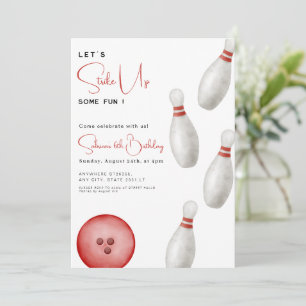 White and red Strike Up Some fun bowling birthday Invitation